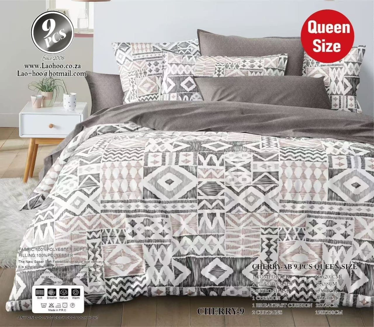 Cherry-AB 9 PCB Queen Size Bedding Set - Image 4