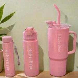 BRIGHTSTAR 3-Piece Sports Water Bottle Set With One Straw