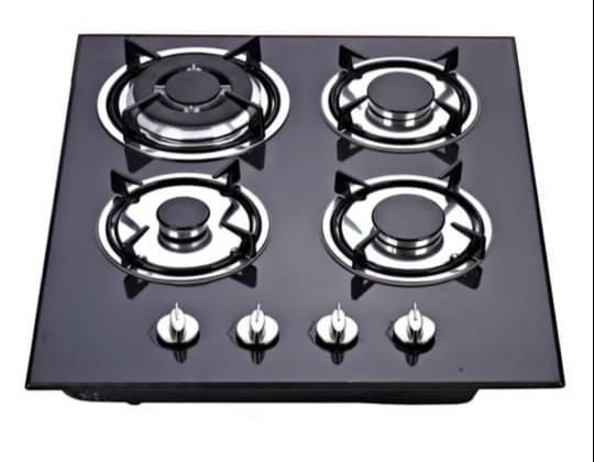Four‑Burner Gas Stove (Black Glass Top)